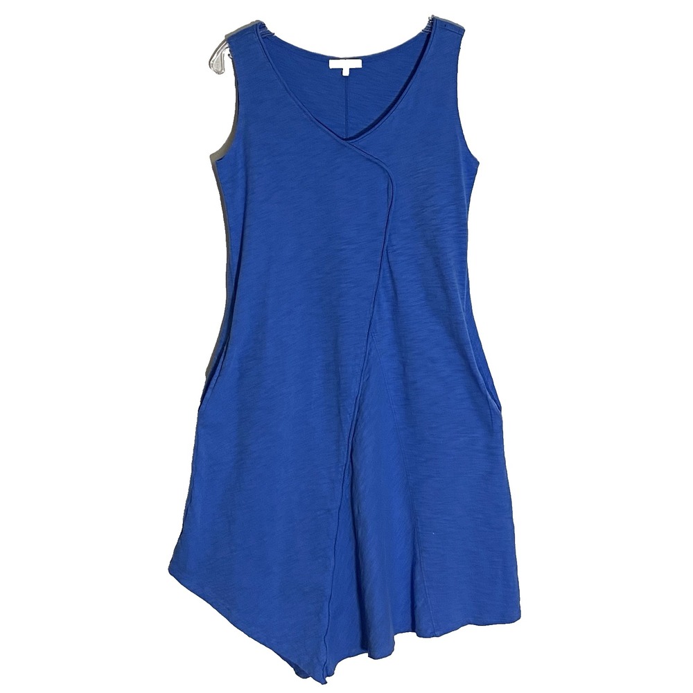Habitat Midi Dress Womens XS Blue Asymmetric Hem Sleeveless Lagenlook Coastal